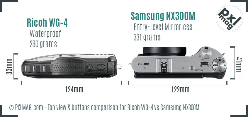 Ricoh WG-4 vs Samsung NX300M top view buttons comparison