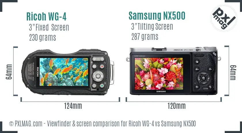 Ricoh WG-4 vs Samsung NX500 Screen and Viewfinder comparison