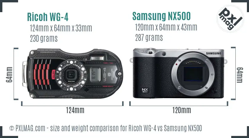 Ricoh WG-4 vs Samsung NX500 size comparison