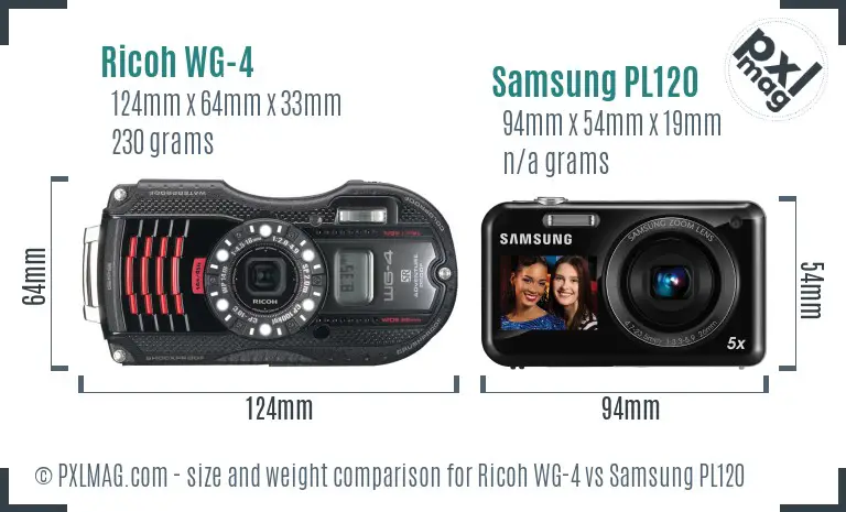 Ricoh WG-4 vs Samsung PL120 size comparison