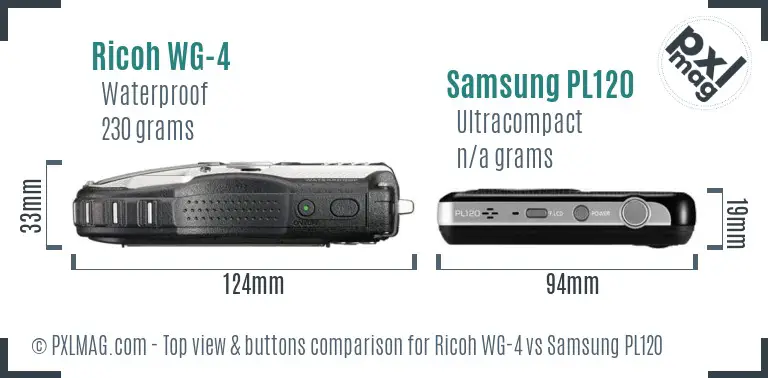 Ricoh WG-4 vs Samsung PL120 top view buttons comparison