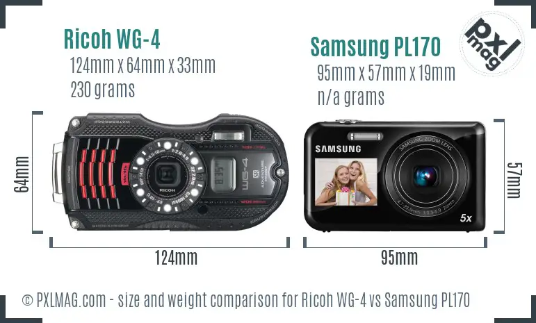 Ricoh WG-4 vs Samsung PL170 size comparison