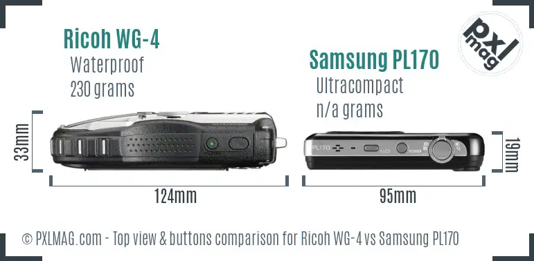 Ricoh WG-4 vs Samsung PL170 top view buttons comparison