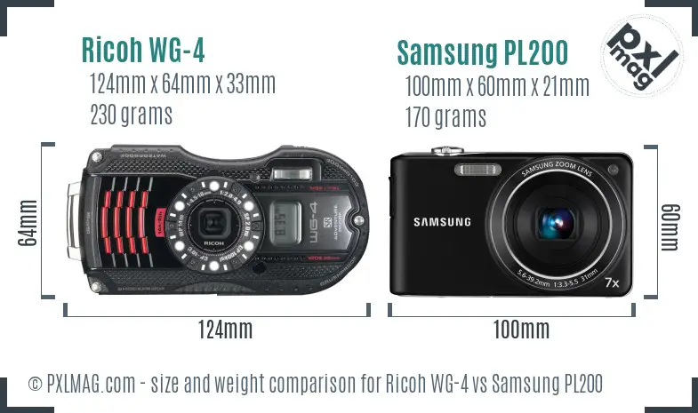 Ricoh WG-4 vs Samsung PL200 size comparison