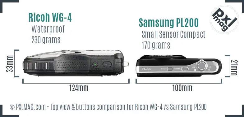 Ricoh WG-4 vs Samsung PL200 top view buttons comparison