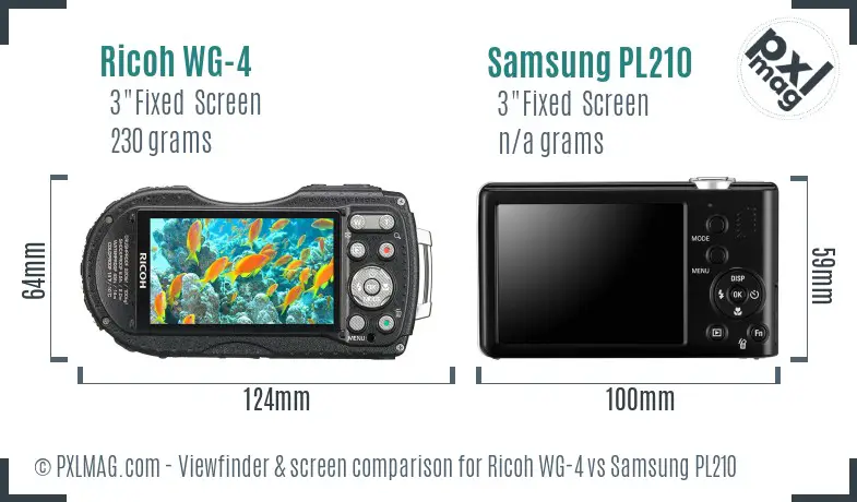 Ricoh WG-4 vs Samsung PL210 Screen and Viewfinder comparison