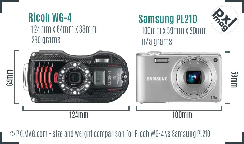 Ricoh WG-4 vs Samsung PL210 size comparison