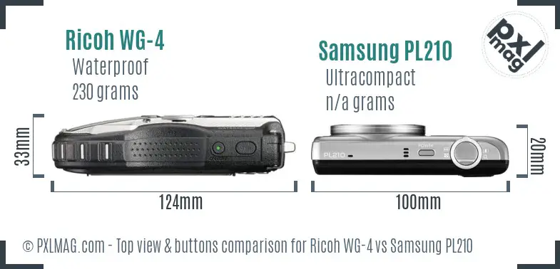 Ricoh WG-4 vs Samsung PL210 top view buttons comparison