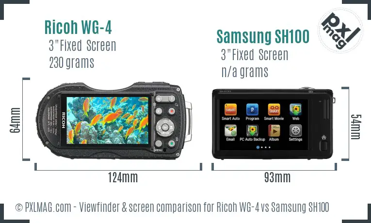 Ricoh WG-4 vs Samsung SH100 Screen and Viewfinder comparison