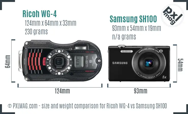 Ricoh WG-4 vs Samsung SH100 size comparison