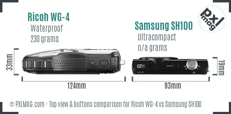 Ricoh WG-4 vs Samsung SH100 top view buttons comparison