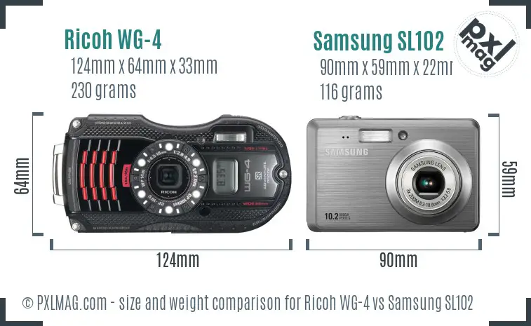 Ricoh WG-4 vs Samsung SL102 size comparison