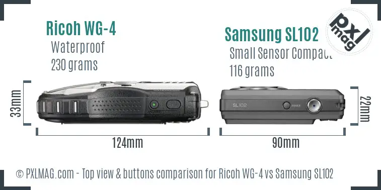 Ricoh WG-4 vs Samsung SL102 top view buttons comparison