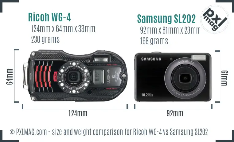 Ricoh WG-4 vs Samsung SL202 size comparison