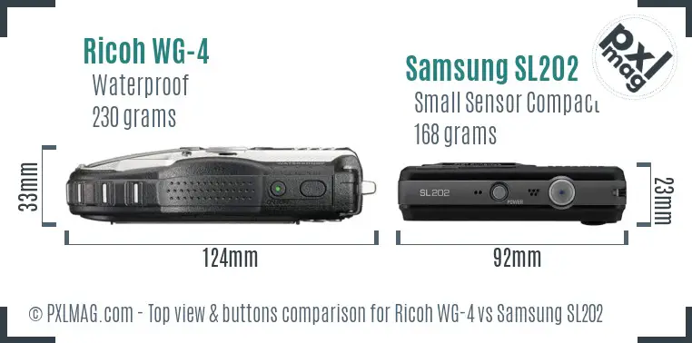 Ricoh WG-4 vs Samsung SL202 top view buttons comparison