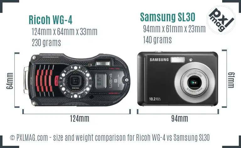 Ricoh WG-4 vs Samsung SL30 size comparison
