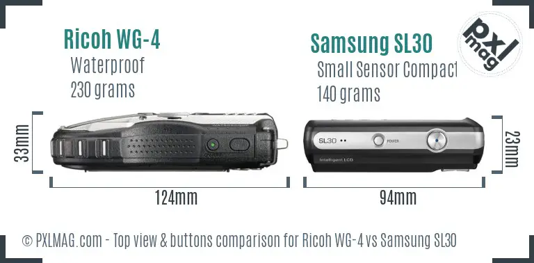 Ricoh WG-4 vs Samsung SL30 top view buttons comparison