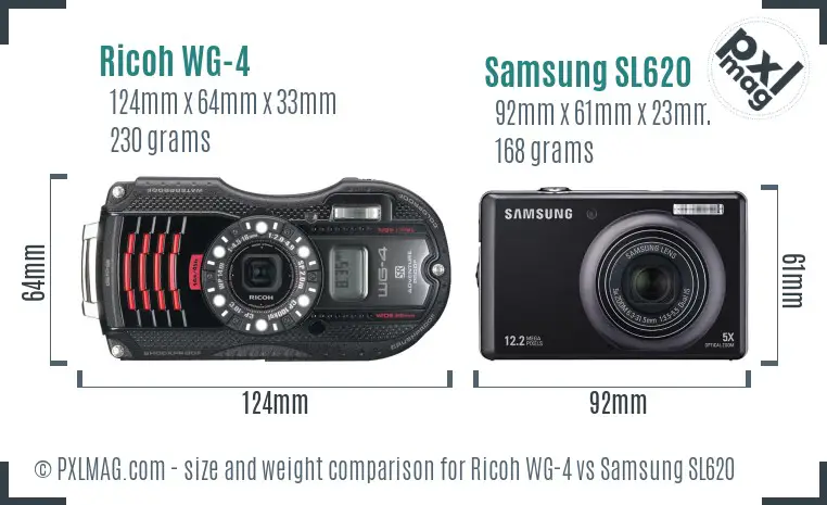 Ricoh WG-4 vs Samsung SL620 size comparison