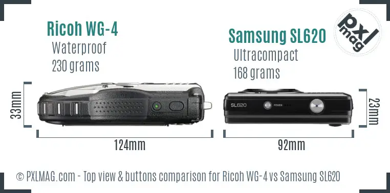 Ricoh WG-4 vs Samsung SL620 top view buttons comparison