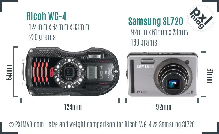 Ricoh WG-4 vs Samsung SL720 size comparison