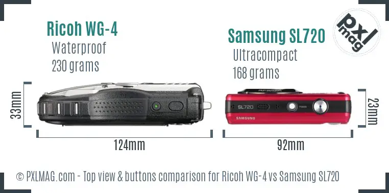 Ricoh WG-4 vs Samsung SL720 top view buttons comparison