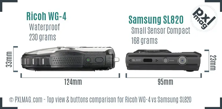 Ricoh WG-4 vs Samsung SL820 top view buttons comparison