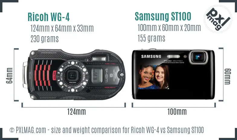 Ricoh WG-4 vs Samsung ST100 size comparison