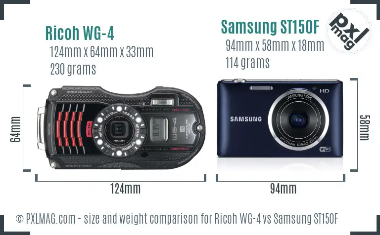 Ricoh WG-4 vs Samsung ST150F size comparison