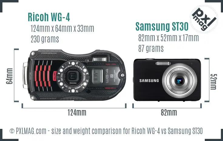 Ricoh WG-4 vs Samsung ST30 size comparison