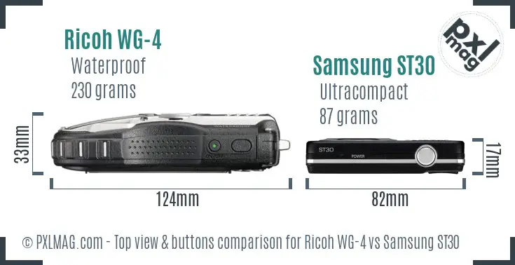 Ricoh WG-4 vs Samsung ST30 top view buttons comparison