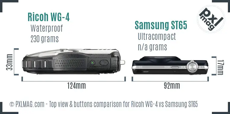 Ricoh WG-4 vs Samsung ST65 top view buttons comparison Ricoh WG-4 vs Samsung ST65 top view buttons comparison