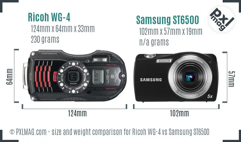 Ricoh WG-4 vs Samsung ST6500 size comparison