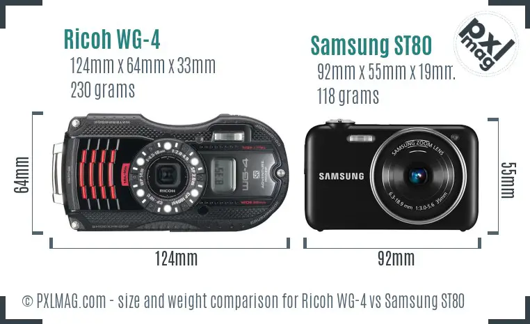 Ricoh WG-4 vs Samsung ST80 size comparison