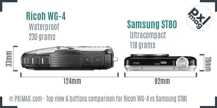 Ricoh WG-4 vs Samsung ST80 top view buttons comparison