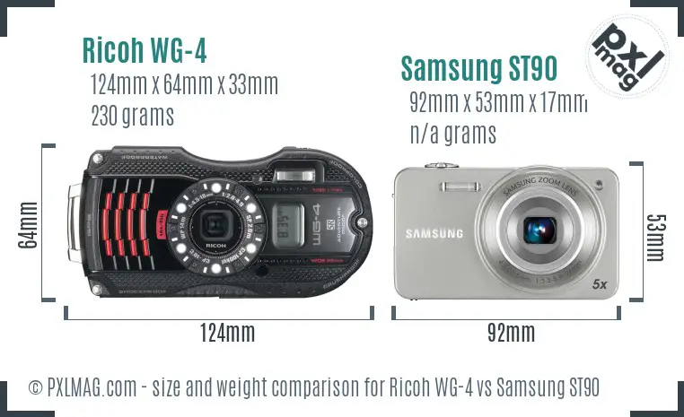 Ricoh WG-4 vs Samsung ST90 size comparison