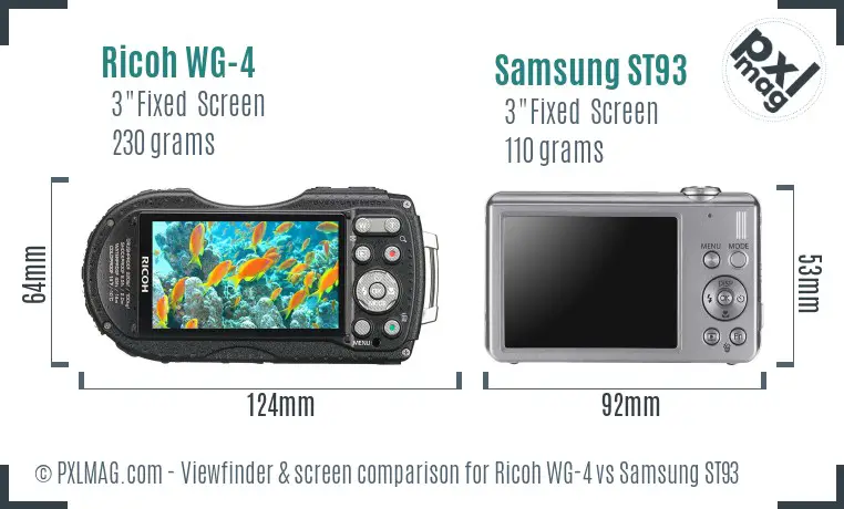 Ricoh WG-4 vs Samsung ST93 Screen and Viewfinder comparison