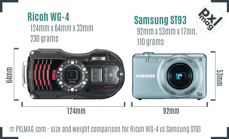 Ricoh WG-4 vs Samsung ST93 size comparison