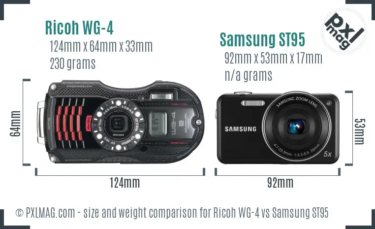 Ricoh WG-4 vs Samsung ST95 size comparison
