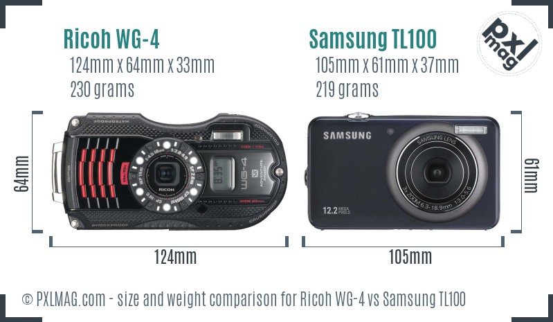 Ricoh WG-4 vs Samsung TL100 size comparison