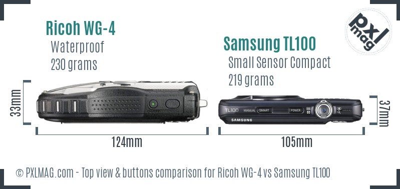 Ricoh WG-4 vs Samsung TL100 top view buttons comparison