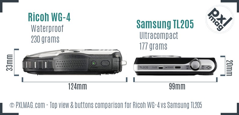 Ricoh WG-4 vs Samsung TL205 top view buttons comparison