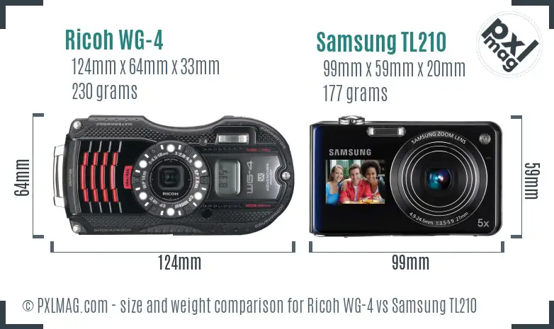 Ricoh WG-4 vs Samsung TL210 size comparison
