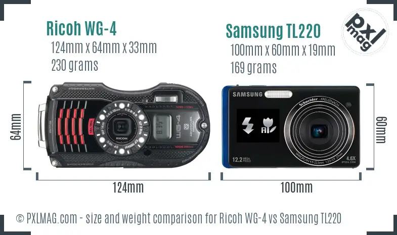Ricoh WG-4 vs Samsung TL220 size comparison