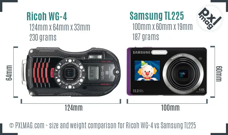 Ricoh WG-4 vs Samsung TL225 size comparison