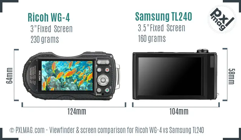 Ricoh WG-4 vs Samsung TL240 Screen and Viewfinder comparison