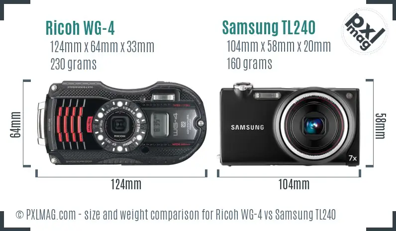 Ricoh WG-4 vs Samsung TL240 size comparison