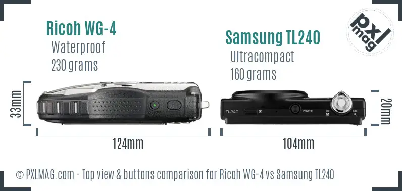 Ricoh WG-4 vs Samsung TL240 top view buttons comparison