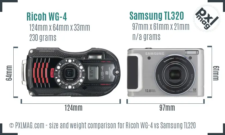 Ricoh WG-4 vs Samsung TL320 size comparison