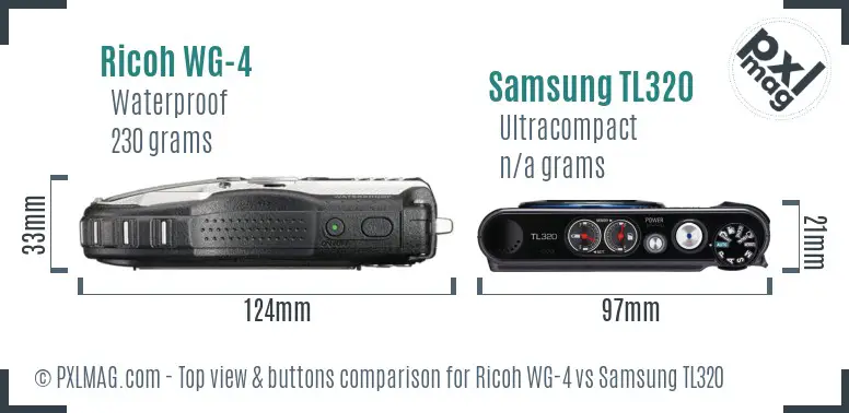 Ricoh WG-4 vs Samsung TL320 top view buttons comparison