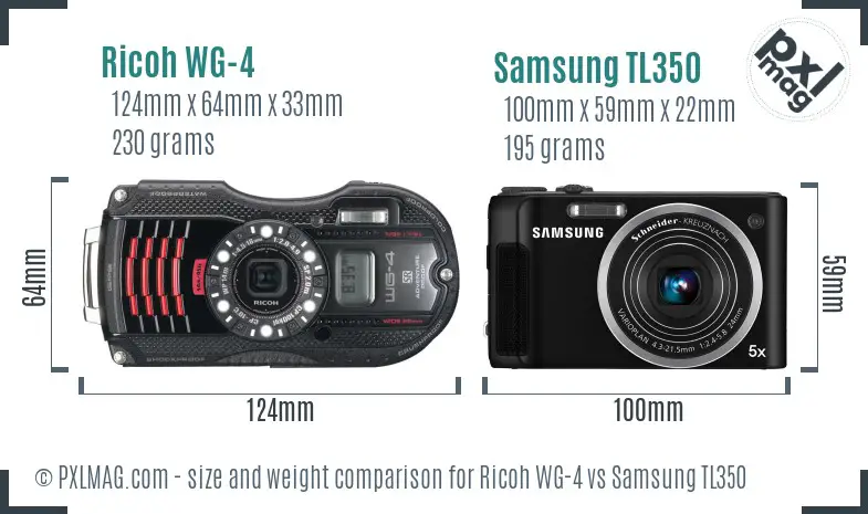 Ricoh WG-4 vs Samsung TL350 size comparison